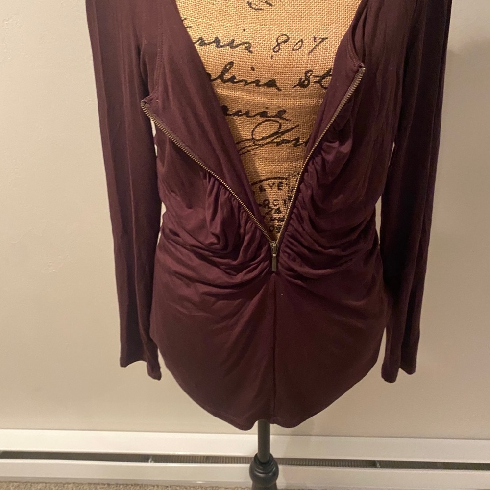 Venus Brown Top with Front Zipper & Ruching